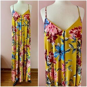 Nicole Miller Long Yellow Satin Floral Evening Dress 14 L XL
